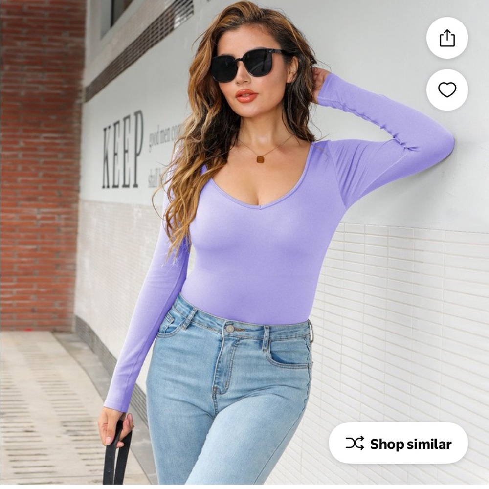 MRIGNT  Womenwear Long Sleeve Bodysuits, V Neck Tops with Ribbed Seamless Design